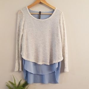 DESIGN LAB blue layered open back sweater